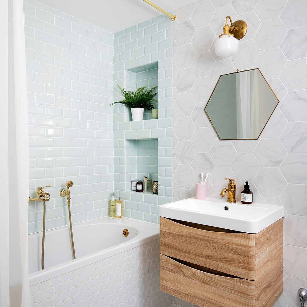 mẹo thiết kế phòng tắm nhỏ với góc trang trí bằng gạch ốp lát